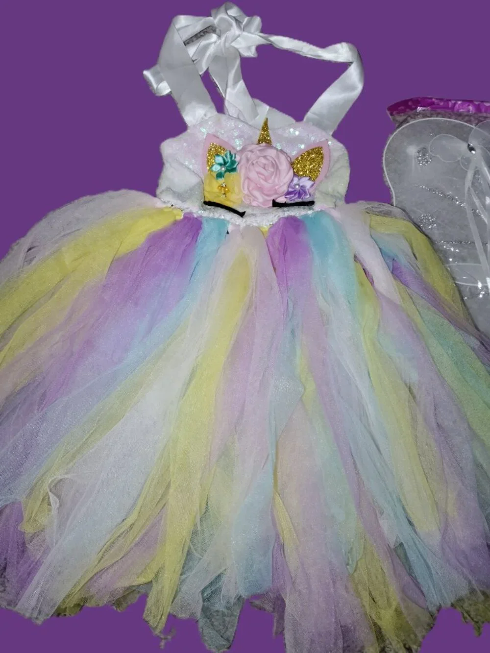 UNICORN PRINCESS COSTUME DRESS UP LOT DRESS WINGS HEADBAND WAND-GIRLS SIZE 10-12